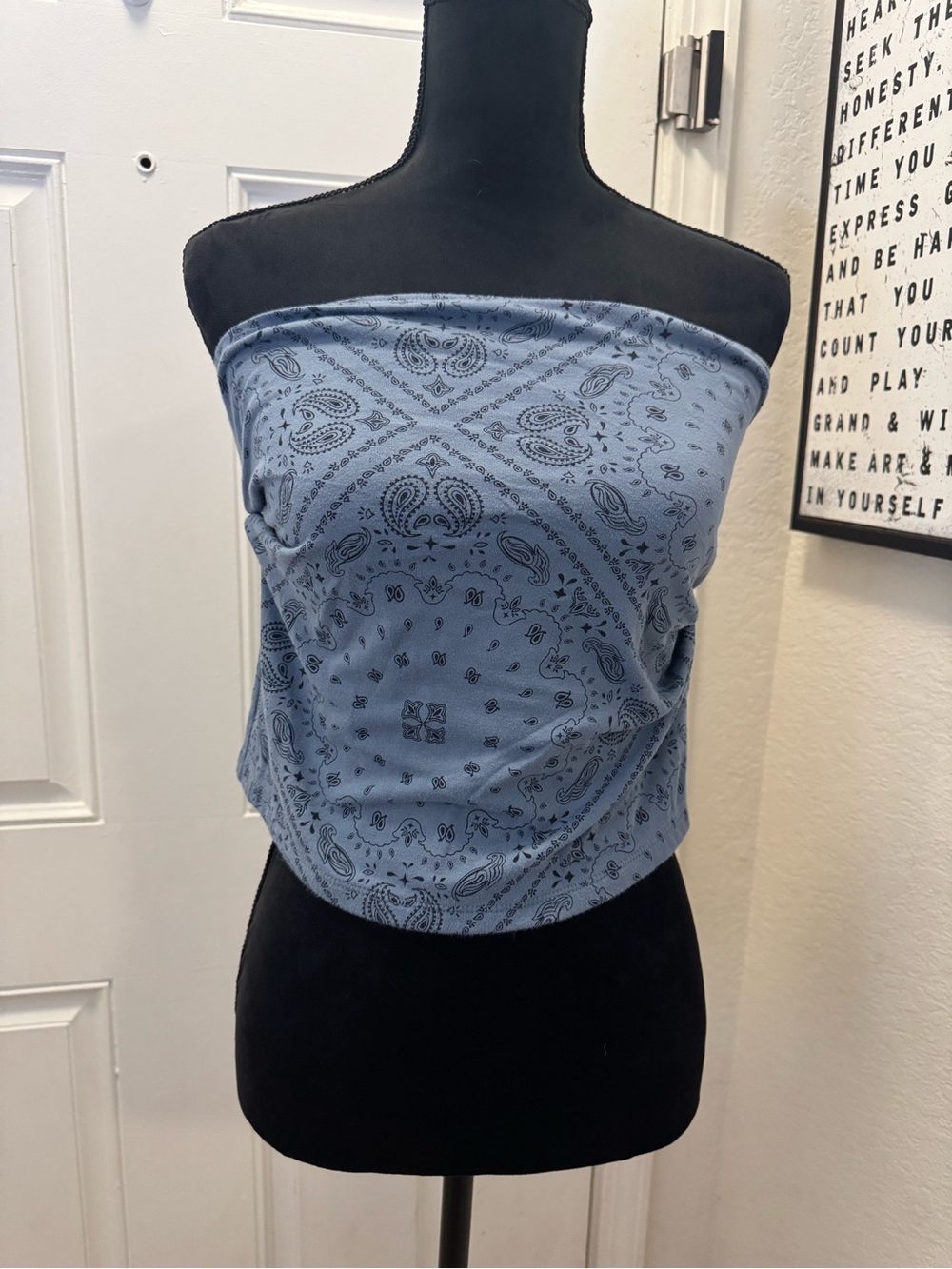 wild fable Dusty Blue Paisley Strapless Crop Tube Top 0574